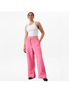 Women’s Wide-Leg Pink Linen Pants 33” inseam